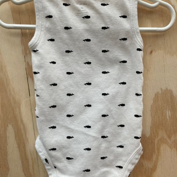 Carter's White Onesie with Navy whales, 6M - Picture 3 of 3
